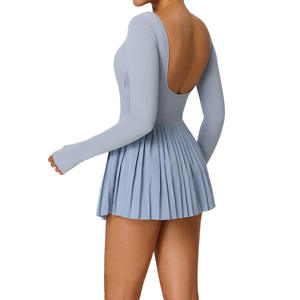 柔软舒适无背方领长袖瑜伽连身衣适合女性减肥跑步运动健身房瑜伽舞蹈网球裙 - Product Image 2