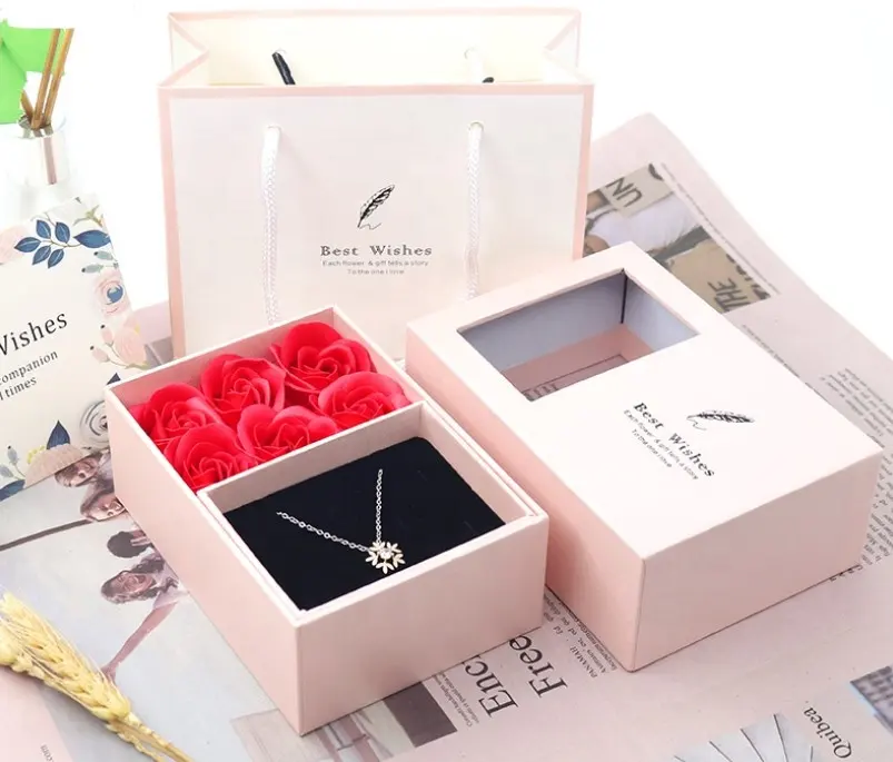 Kotak hadiah bunga mawar sabun hadiah kekasih Valentine baru Set hadiah Hari Valentine Ibu kalung