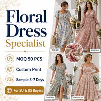 Spécialiste des robes florales, bibliothèque d'impressions interne, norme AQL 1.25, contrôle qualité |   Robe midi à manches bouffantes personnalisée OEM/ODM pour les marques de boutiques