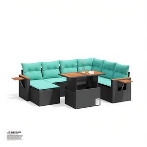 Set di divani da giardino in polyrattan nero da 8 pezzi con cuscini, mobili da esterno per posti a sedere in giardino e cortile - Product Image 1