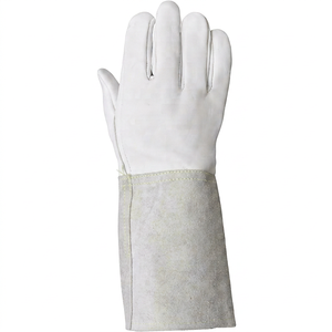 Gants de sécurité en cuir blanc, texture lisse, durables, antidérapants, manchette droite, usage général - Product Image 3