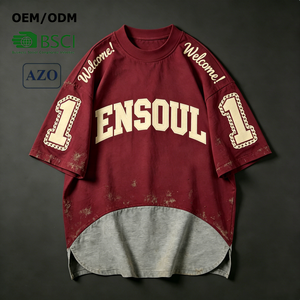 T-shirt Vintage OEM da Uomo in Cotone Pesante con Grafica Distressed, Applicazioni, Spalle Cadenti, Collo Alto e Orlo Curvo - Stile Streetwear - Product Image 1