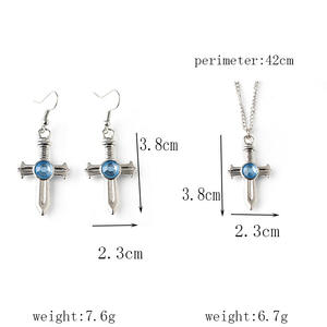 Nieuwkomers Kruis Hanger Ketting Oorbellen Set Mode Blauwe Kristallen Ketting Anime Kettingen Voor Vrouwen - Product Image 5