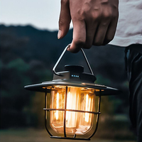 Lanterne de camping rétro rechargeable à LED, lampe de tente à intensité variable, lampe suspendue vintage avec affichage de la puissance pour la randonnée en plein air et les situations d'urgence