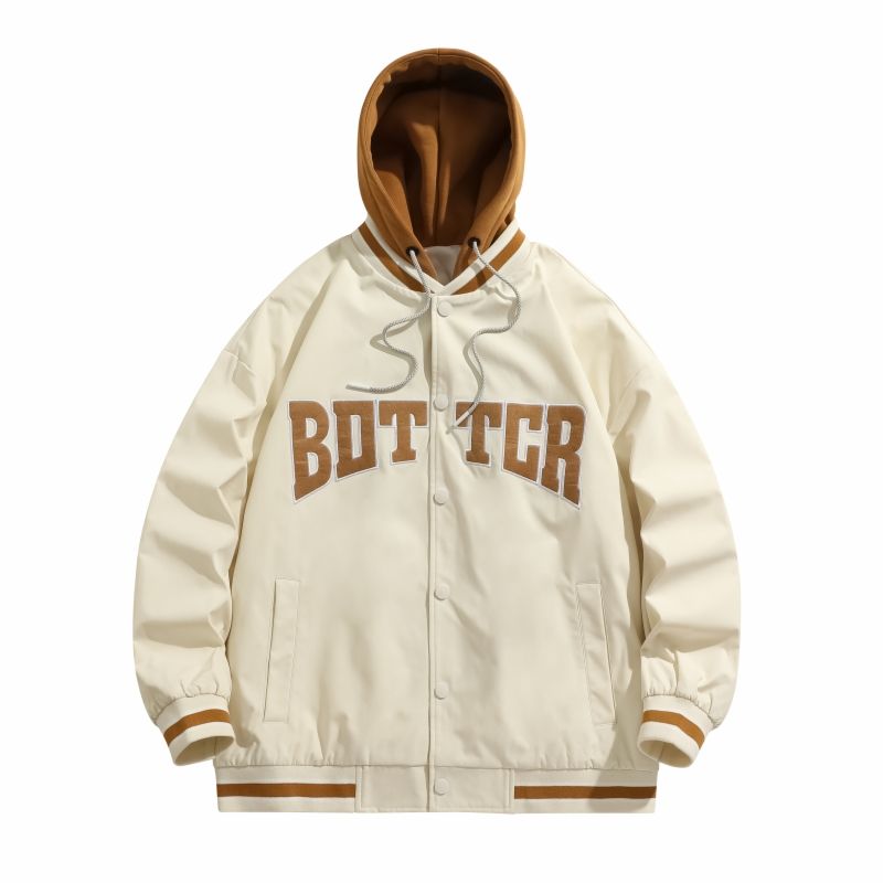 Beige Baseball Jacket With Hood LAYENNE Varsity Jacket With Hoodie