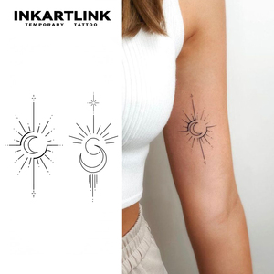 INKARTLINK Pegatina de <span class=keywords><strong>Tatuaje</strong></span> <span class=keywords><strong>Minimalista</strong></span> <span class=keywords><strong>Luna</strong></span> y Estrella, Línea Fina Geométrica, Herbal, Semipermanente 15 Días, Arte Corporal para Brazo, Venta al por Mayor - Product Image 1