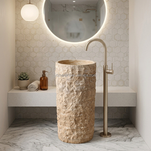 Lavabo <span class=keywords><strong>de</strong></span> luxe pour hôtel, lavabo sur pied beige avec finition naturelle, lavabo carré ou rond pour villas et salles <span class=keywords><strong>de</strong></span> <span class=keywords><strong>bain</strong></span> à domicile - Product Image 1