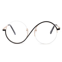 Nouvelles Lunettes Rétro Rondes Asymétriques Tendance 2025 Style Ins Personnalisées en Métal pour Femmes Anti-Lumière Bleue Demi-Monture