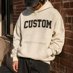 Sweat à capuche personnalisé avec logo pour homme, en coton délavé, coupe ample, style streetwear, coupe carrée, automne-hiver pour homme - Product Image 5