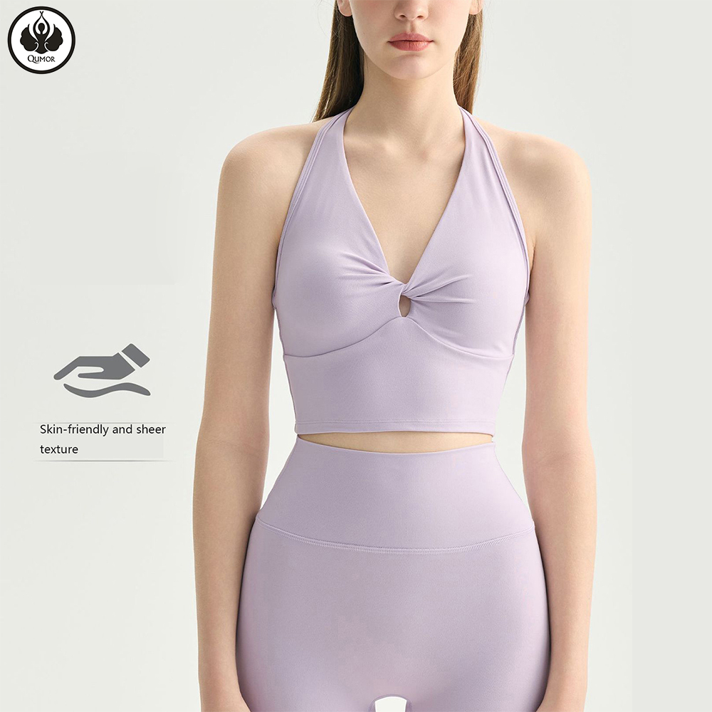QUMOR New Style Backless V Neck Eco-Friendly Yoga Top Comfortable Breathable Light Support Sports Fitness Vest