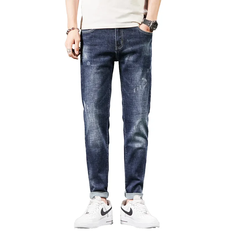 OEM Bulk Wholesale Cheap Good Quality Fashion Long Denim Jeans Made in China service Slim High Wash Jeans Pants Man