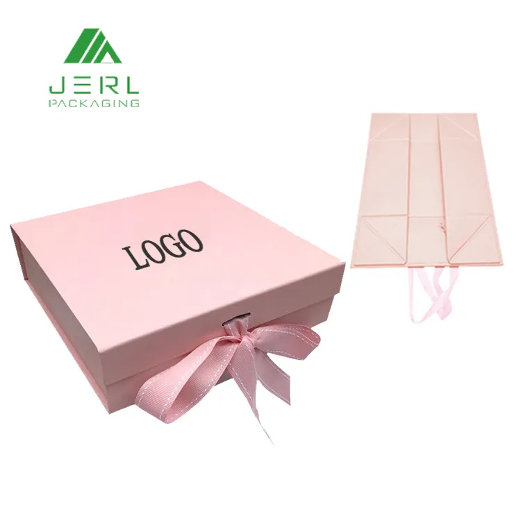 Boîte d'emballage cadeau pliable en papier kraft, LOGO personnalisé, boîte avec nœud de ruban, 50 pièces