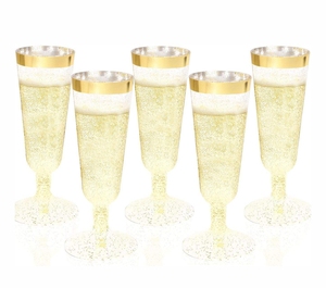 Or En Plastique <span class=keywords><strong>Champagne</strong></span> Flutes-5oz Or Glitter avec une Jante D'or <span class=keywords><strong>Champagne</strong></span> Tasses En Verre Parfait pour la Partie/Mariage - Product Image 1