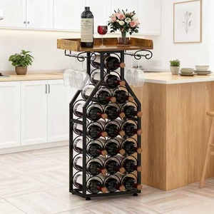 Estante para vinos de metal, de pie, con capacidad para 24 botellas, con soporte para copas, diseño moderno minimalista para almacenamiento en la sala de estar. - Product Image 2