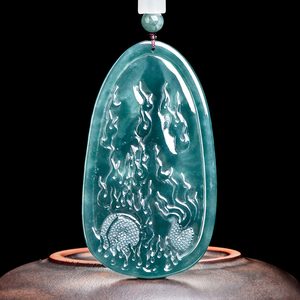 Pendentif en jade Guanyin bleu émeraude naturel, déesse protectrice du zodiaque, rat, pendentif Bouddha âme sœur - Product Image 3