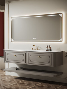 Meuble de salle de bain style crème français avec lavabo intégré en ardoise thermoformée, lavabo intelligent pour salle de bain - Product Image 3