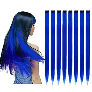 Punti salienti colorati per feste Clip nelle estensioni dei capelli per ragazze confezione da 20 pollici Multi-colori capelli lisci posticci sintetici in T