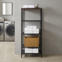 Étagère de rangement ouverte de style industriel à 4 niveaux, structure métallique de fabrication précise, étagère autoportante avec dessus en bois, étagères en maille, modèle MCS1083-4