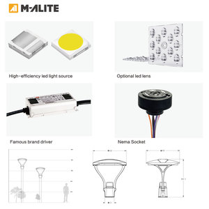 Lámpara LED de Jardín para Plazas y Zonas Peatonales, con Carcasa de Aluminio Fundido a Presión con Recubrimiento en Polvo, Impermeable IP65 y Anticorrosión, Lista para Conexión NEMA - Product Image 3