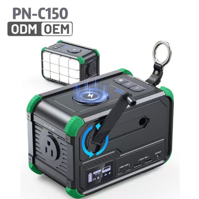 Best Seller Portable Power Station 150Wh Pure Sine Wave LED Camping Light Wireless Charging Hand Crank PD65W US  MPPT 120V&230V