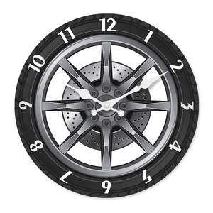 Neumático de <span class=keywords><strong>coche</strong></span> creativo moderno de 16 pulgadas, <span class=keywords><strong>reloj</strong></span> de pared de madera MDF, pantalla de aguja de cuarzo silenciosa, personalizable para decoración para sala de estar - Product Image 1