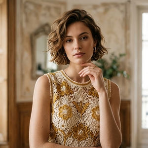 Robe midi en maille unie sans manches ajourée de haute qualité pour femme, nouvelle collection été 2026 - Product Image 3