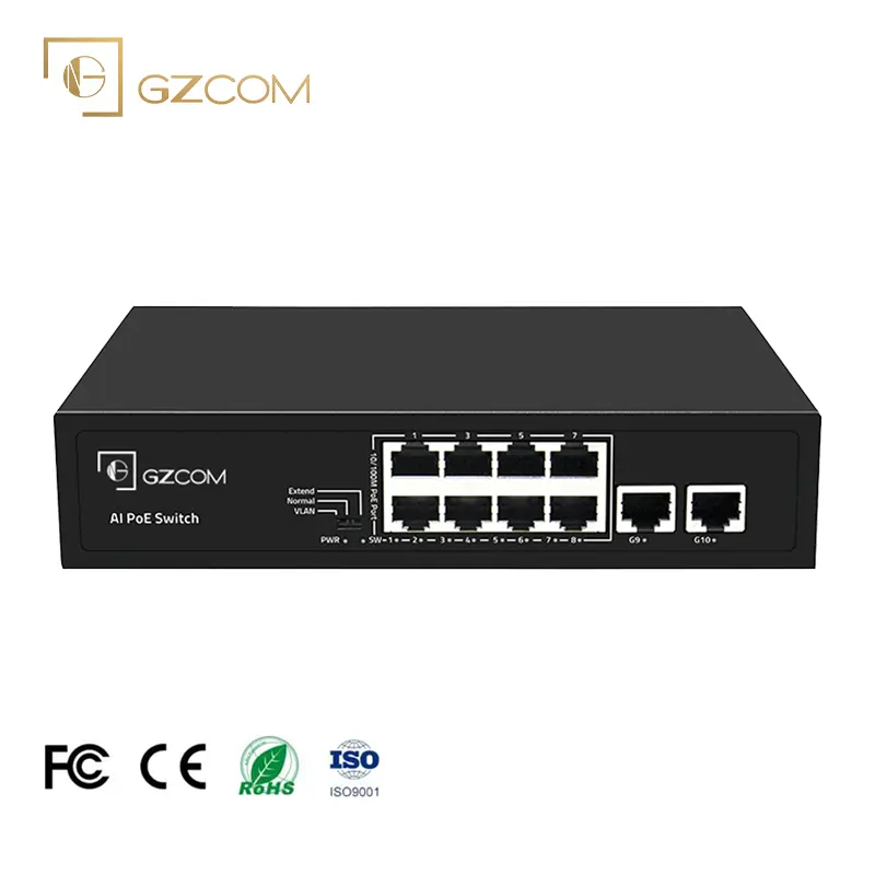 10 Cổng 120W 100M PoE Switch 8*10/100M PoE + 2*10/100Mbps Cổng Đường Lên RJ45 Cho Camera IP CCTV