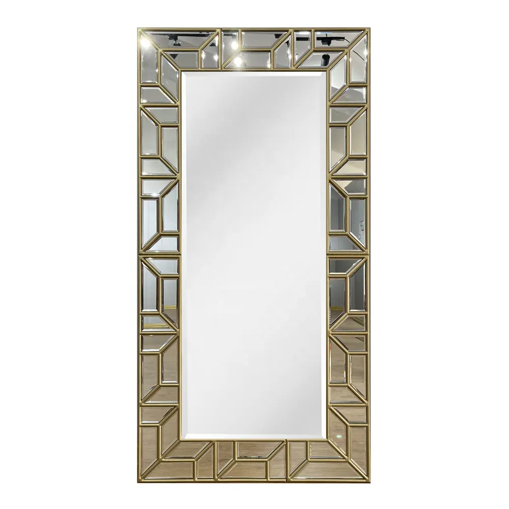 Bingkai Cermin Hias Mewah Prancis Panjang Gambar Kawat Emas Persegi Panjang Dekorasi OEM Bingkai Cermin