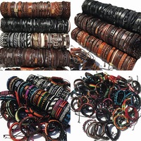 Bracelets en Cuir Véritable Tressés Réglables Ethniques avec Perles en Bois Tribales, Manchette Enroulée Tissée, pour Hommes – Vente en Gros