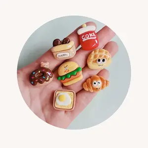 New Cartoon Doll House Food Slime Charms Mini Drink Cup Donut Hamburger NO Hole Cabochons Miniature Ornaments For Crafts Decor