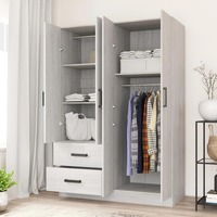 Armoire autoportante sur mesure couleur naturelle à 4 portes avec tringle de suspension, étagères et 2 tiroirs