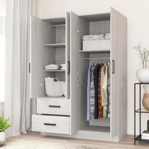 Armoire autoportante sur mesure couleur naturelle à 4 portes avec tringle de suspension, étagères et 2 tiroirs - Product Image 5