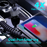 Chargeur de voiture OEM 51W avec câble spiralé de 1,8 m, double port, type C, chargeur de voiture QC3.0, chargeur USB pour voiture
