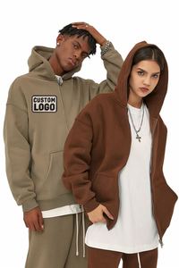 Sweat à capuche zippé 100 % coton, molleton épais, coupe oversize, personnalisable avec logo, pour hommes - Product Image 6