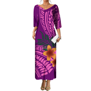 1MOQ personalizzato Hawaii polinesiano stampa tribale estate abito lungo con scollo a V a mezza manica abito Casual elegante abito da ballo - Product Image 2
