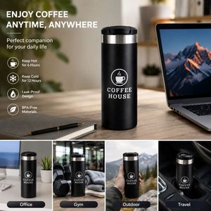 Gobelet isotherme réutilisable personnalisé en acier inoxydable pour café et thé, 350 ml, 500 ml, 12 oz, 16 oz, bouteille droite, tasse de voyage sous vide - Product Image 4