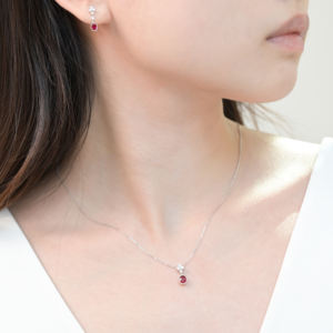 Nouveautés : Boucles d'oreilles en rubis rouge vif, or blanc 18 carats, pierre précieuse ovale, diamant naturel, pour usage quotidien, pour femme - Product Image 3