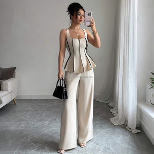 Ensemble haut peplum et <span class=keywords><strong>pantalon</strong></span> large deux pièces personnalisé pour femmes, costume <span class=keywords><strong>de</strong></span> <span class=keywords><strong>soirée</strong></span> pour femmes - Product Image 6