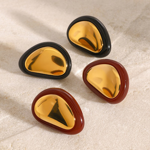 Stud <b>Earrings</b> 18k Gold Stainless Steel <b>Red</b> Geometric Design Fashion Jewelry For Women - Product Image 3