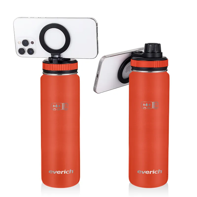 Magnetic Lid Mobile Phone Holder Thermos Flask Insulated Water Bottle with Magnet Phone Holder Stand