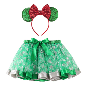 CM092 Set Costume Natalizio Minnie e <span class=keywords><strong>Topolino</strong></span> con Cerchietto con Orecchie <span class=keywords><strong>di</strong></span> Topo in Paillettes e Gonna Tutu in Raso per Travestimento da Principessa - Product Image 4