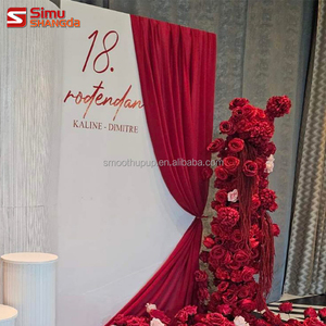2026 Nouveauté : Arche de toile de fond de mariage moderne en PVC, motif vague, couleurs blanc et rouge, avec fleurs - Product Image 4