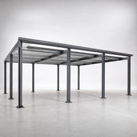 Abri de stationnement pour 4 voitures avec gouttière et puits de lumière, structure métallique galvanisée, abri de garage, auvent pour école