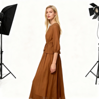 Nouvelle Robe Longue Deux Pièces en Rayonne et Mousseline Style 2026, Taille Naturelle, Écologique, Respirante, Plusieurs Couleurs Disponibles (ODM)