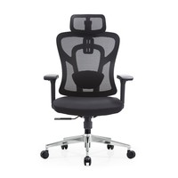 Chaise de bureau de direction avec support de tête réglable, coussin lombaire intégré et base cinq étoiles chromée