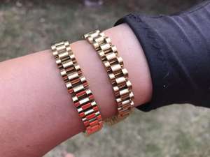 Collana con Cornice Rollie in Acciaio Inox Placcato Oro Design Classico <span class=keywords><strong>per</strong></span> Donna e Uomo Gioielli Bracciale a Catena Cubana - Product Image 2