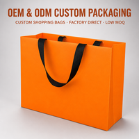 Sac shopping orange personnalisé avec poignée en ruban gros-grain noir, sac cadeau boutique en papier, impression personnalisée OEM ODM en gros