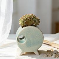 Pot de fleurs en forme de lune MSH, vert, avec glaçure effet craquelé, pour plantes succulentes, décoration intérieure