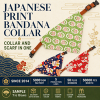 Collier et Bandana pour Chien en Similicuir Polyester Imprimé Japonais Écologique, Faible MOQ, Vente en Gros, Cadeau Photo d'Halloween pour Chiens et Chats, Usage Quotidien
