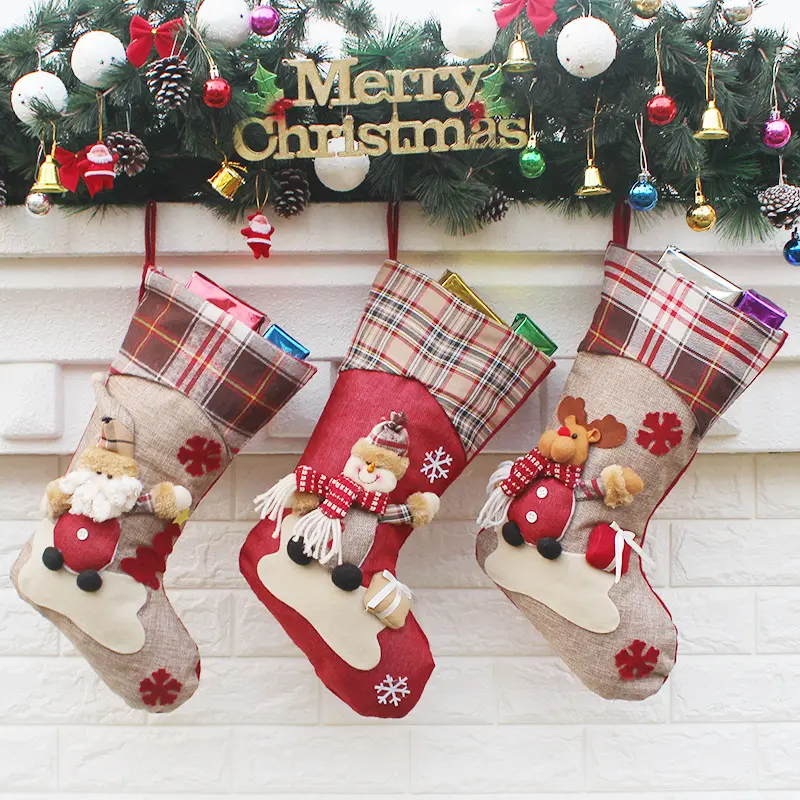 Christmas Stockings Santa Stocking Sock Candy Bags Hanging Christmas Tree Gifts Santa Snowman Socks Christmas Decorations